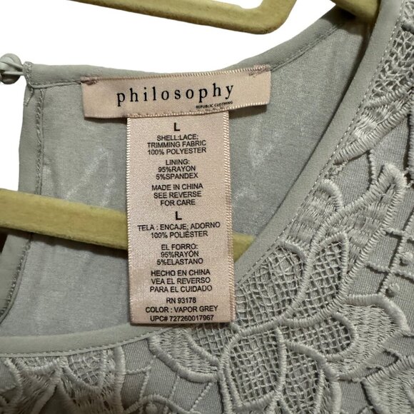 Philosophy - Gray Lace overlay Short Sleeve Top - Size L - Picture 3 of 4